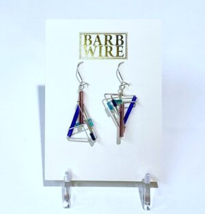 Multi-color Glass Tubing with Stirling Silver – Wire Earrings – Barb Wire Jewelry Designs – Barbie Levy