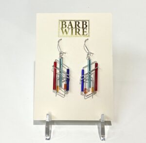 Multi-color Glass Tubing with Stirling Silver – Wire Earrings – Barb Wire Jewelry Designs – Barbie Levy