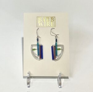 Multi-color Glass Tubing with Stirling Silver – Wire Earrings – Barb Wire Jewelry Designs – Barbie Levy