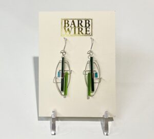 Multi-color Glass Tubing with Stirling Silver – Wire Earrings – Barb Wire Jewelry Designs – Barbie Levy